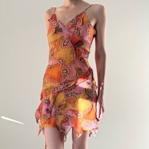 Vintage 100% silk ombre paisley asymmetrical dress